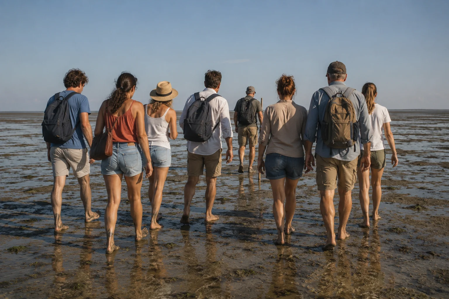 Wattenmeer mit Vogelschwärmen bei Ebbe